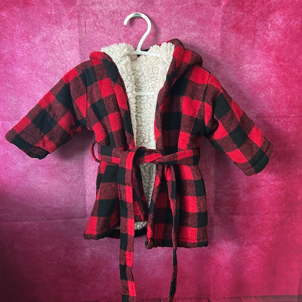 (2 for $20) 0-12 Month Baby Indigo Lined Plaid Robe